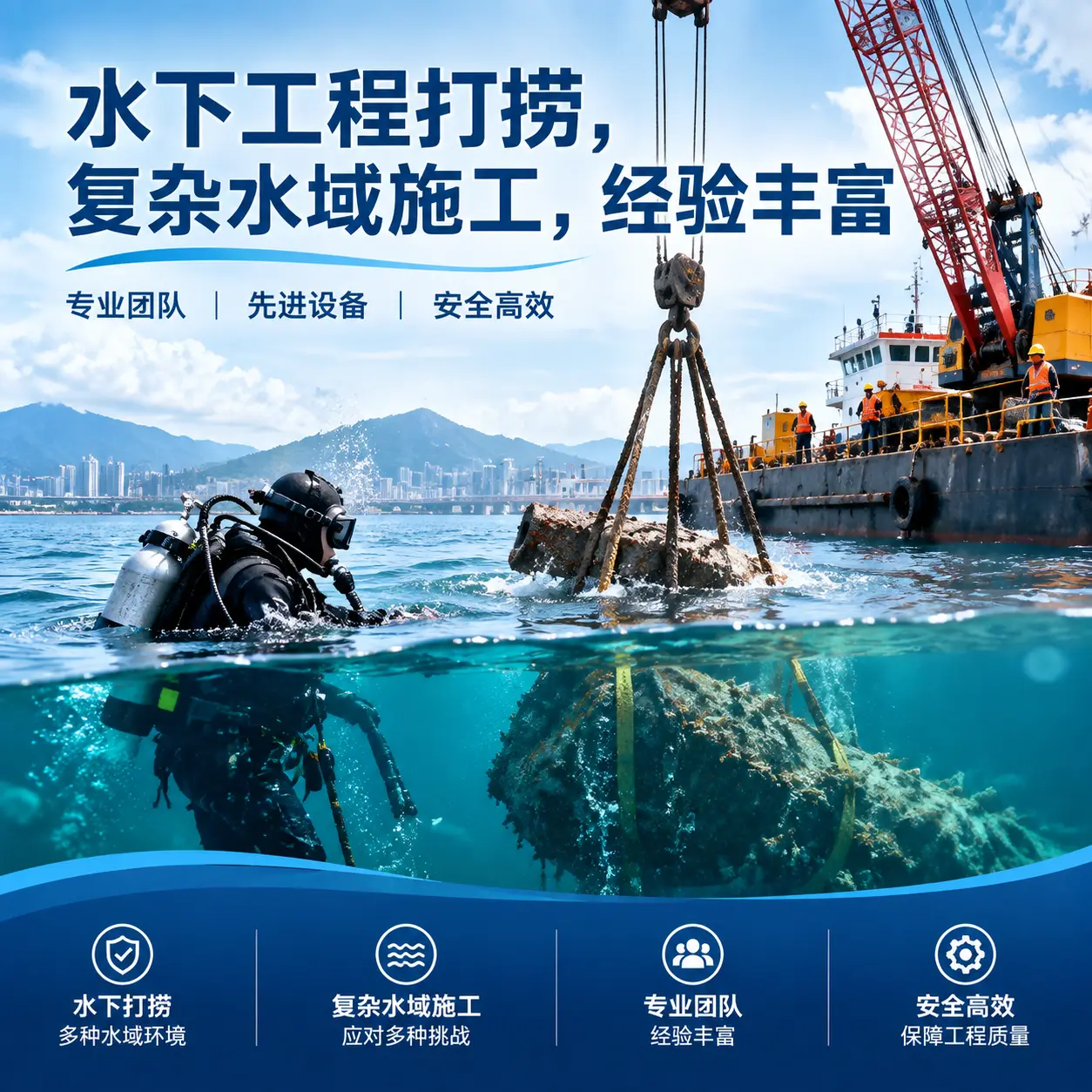 水下工程打捞，复杂水域施工，经验丰富蒙自